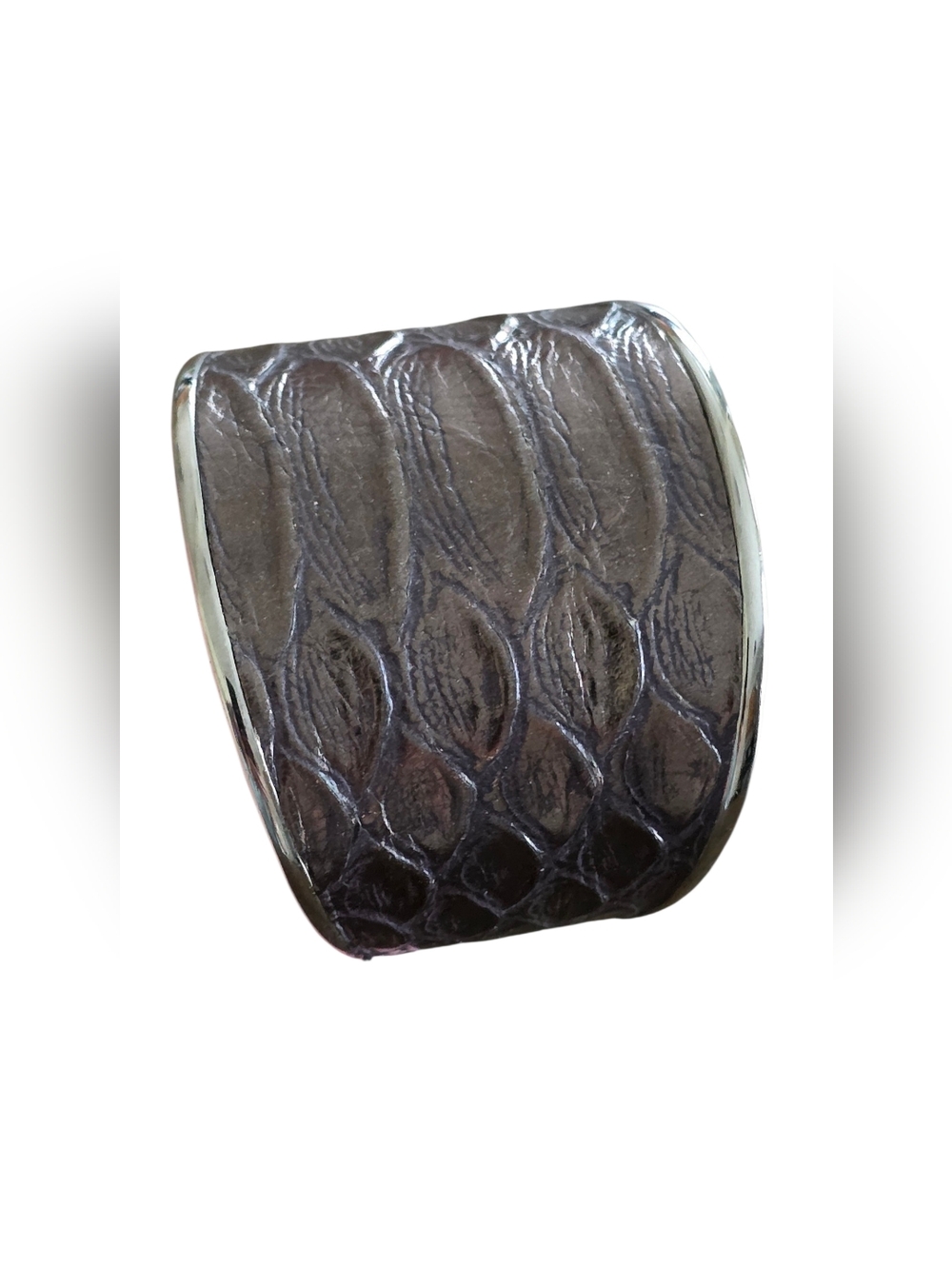 Henri Bendel Charcoal Cuff Bracelet, Exotic Embossed Leather